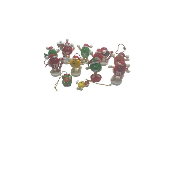 Vintage M&M Christmas Ornaments Toppers Lot Of 12 Mixed Red Green Yellow Brown - Picture 2 of 10